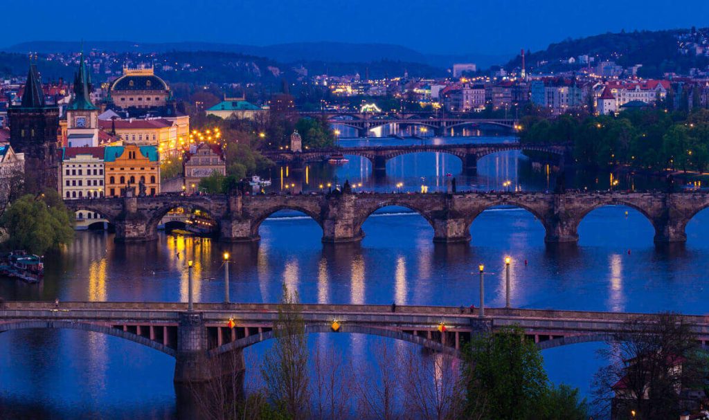 1 Bridges over the Moldau Vltava river in Prague