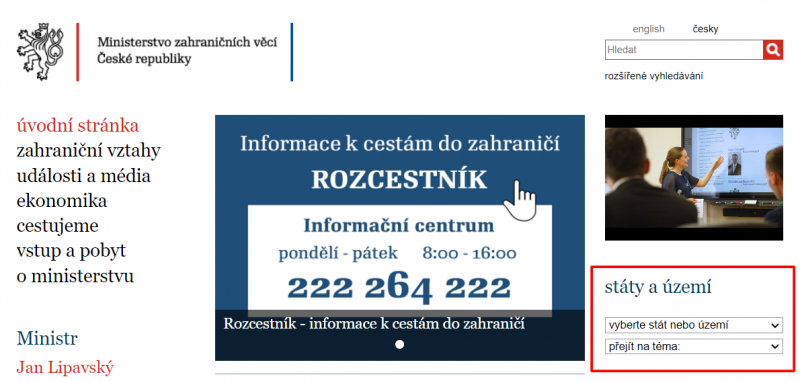 kontaktní úřady na webu ministerstva