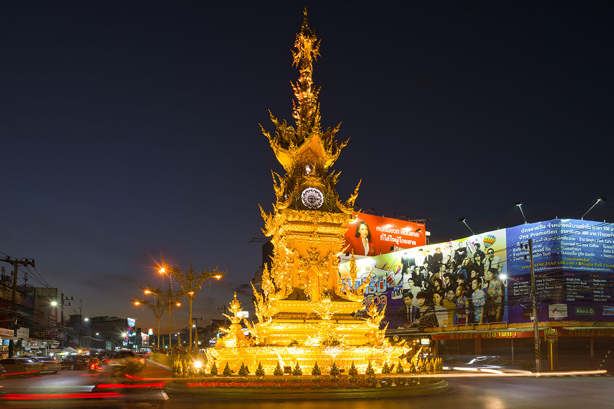 Golden Clock v centru Chiang Rai, Thajsko