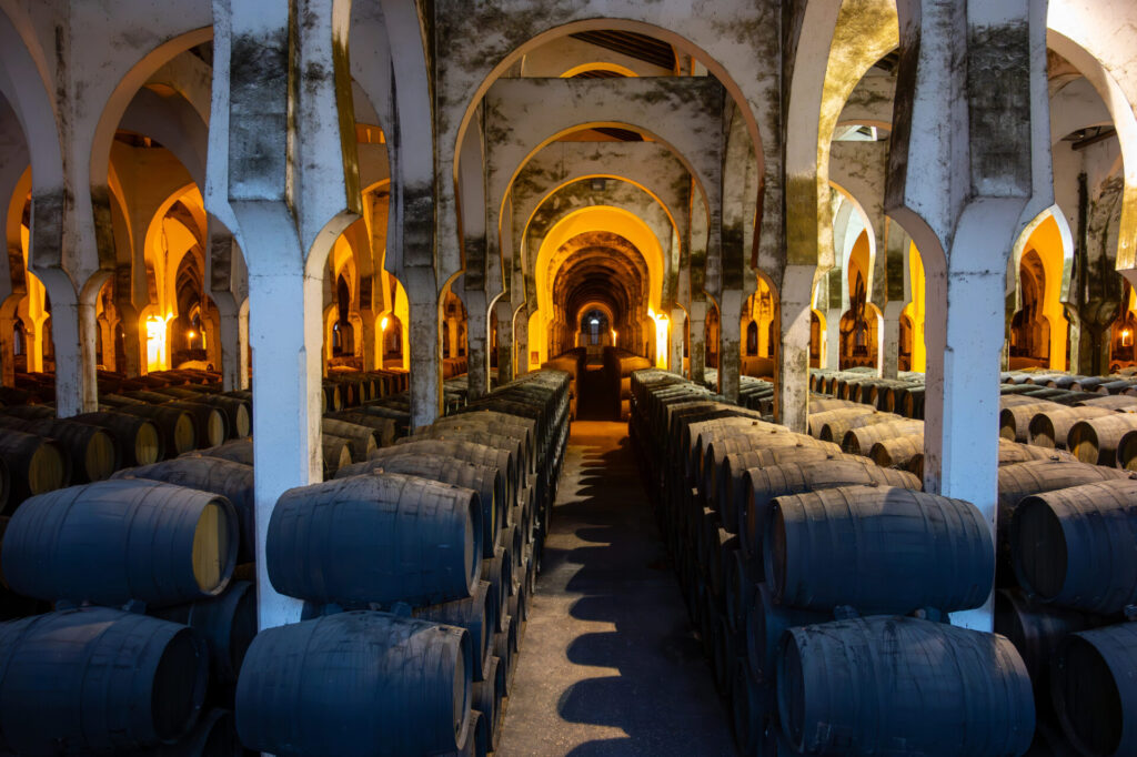 Historické vinné sklepy, kde vzniká sherry. Jerez, Andalusie, Španělsko