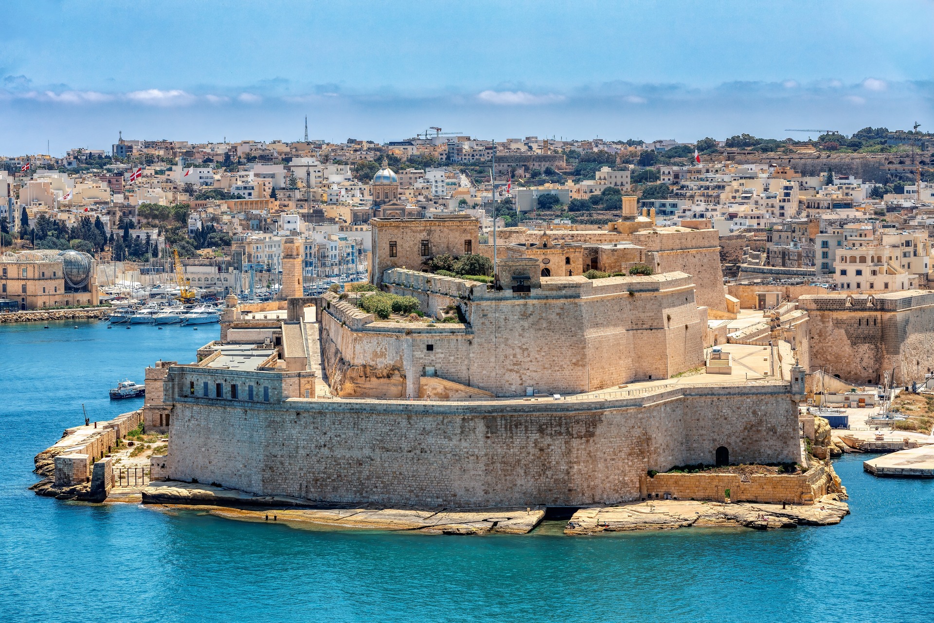 Fort St Angelo v Birgu nad přístavem Grand Harbour