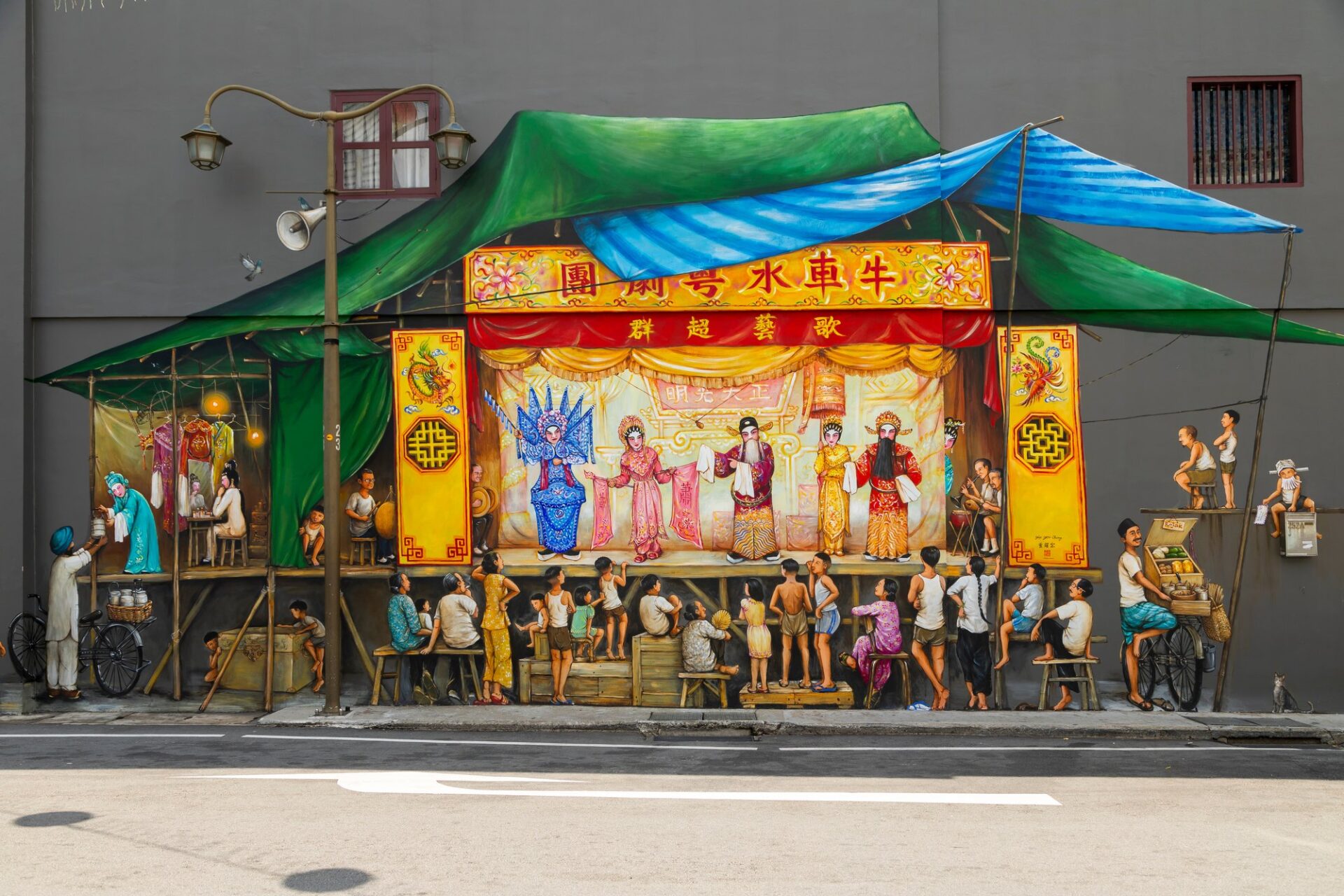 Pouliční malba na zdi v singapurském Chinatownu