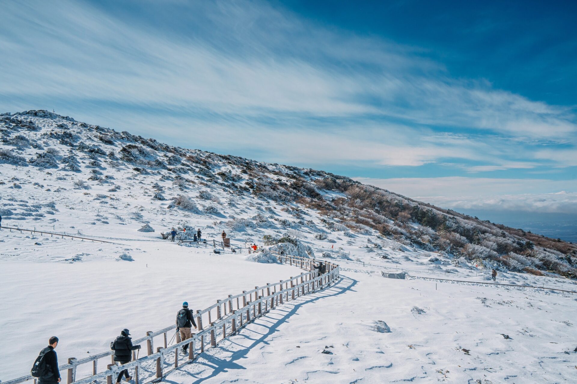 Zimní trekking po zasněžené stezce Eorimok na Hallasanu